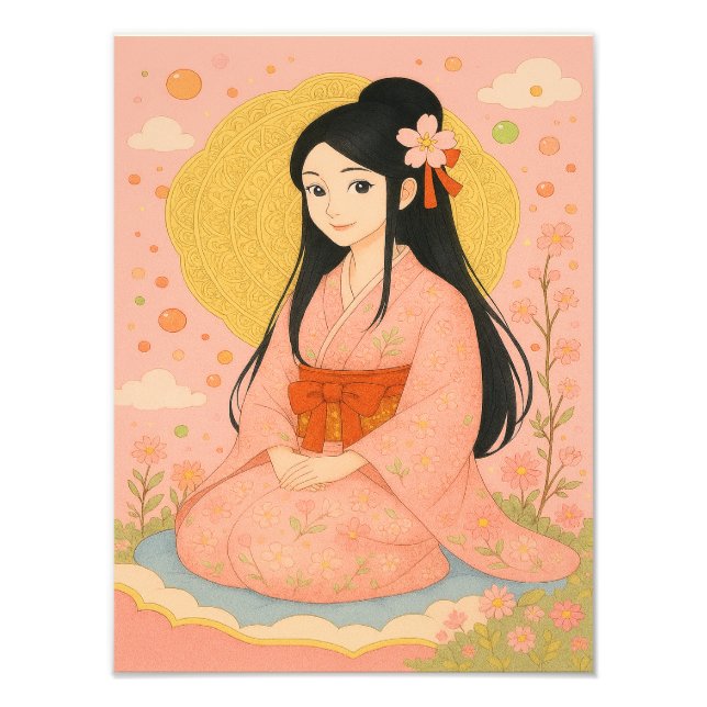 Elegante Girl in Kimono - Japanischer Stil Fotodruck (Vorne)
