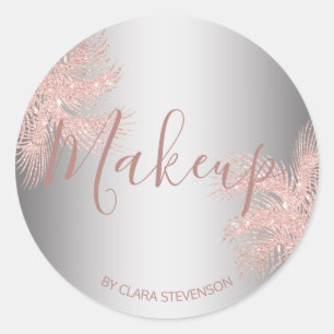 Elegante Girl-Rose Gold Glitzer Silberpalme Make-u Runder Aufkleber