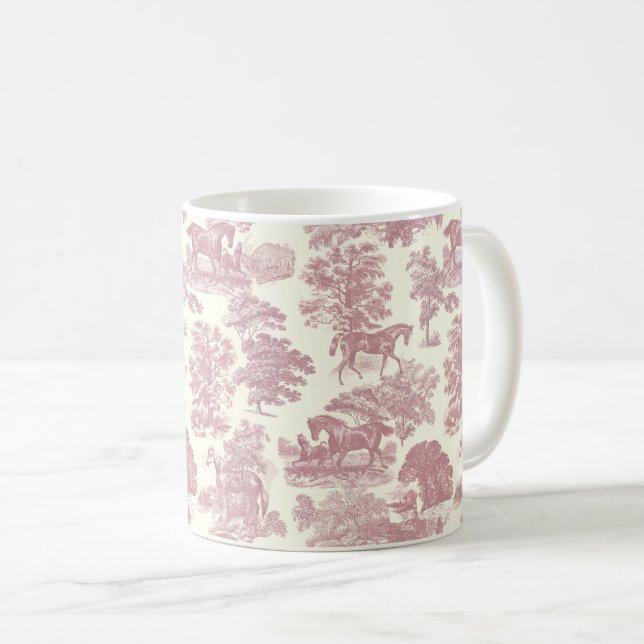Elegante Girly Chic Rosa Pferde Wandern Kaffeetasse (VorderseiteRechts)