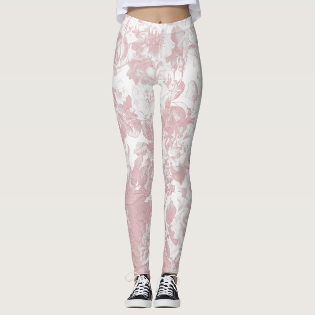 Elegante girly modische rosa korallenrote weiße leggings (Vorderseite)