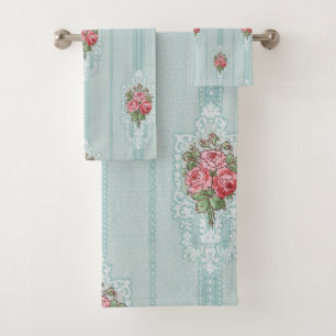 Elegante Girly Pink Roses im Hintergrund Badhandtuch Set