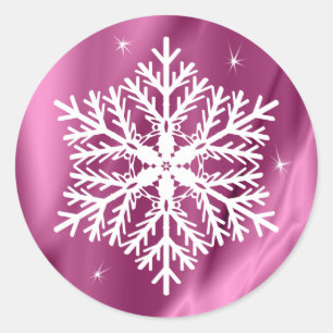 Elegante Girly Pink Weihnachts-Schneeflocke Runder Aufkleber