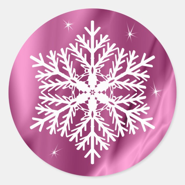 Elegante Girly Pink Weihnachts-Schneeflocke Runder Aufkleber (Vorderseite)