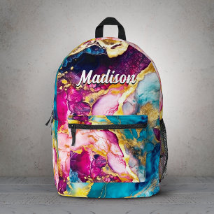 Elegante, girly, rosa Türkis-Marmor-Kunst Bedruckter Rucksack
