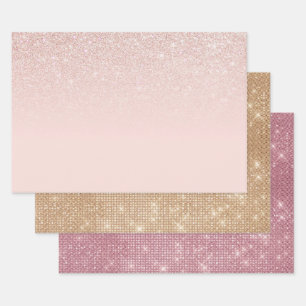 Elegante Girly Rose Gold Pink Glitzer Ombre Geschenkpapier Set