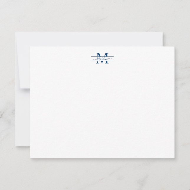 Elegante Girly Script Monogram Navy Blue Note Card Mitteilungskarte (Vorderseite)