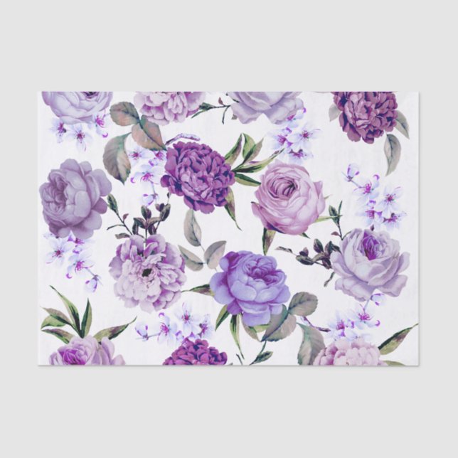 Elegante Girly violette lila lila Blumen Seidenpapier (Vorderseite)