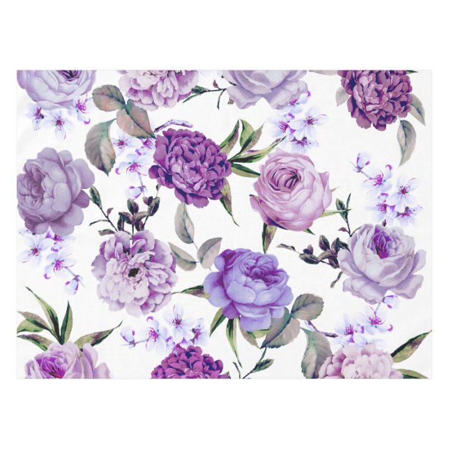 Elegante Girly violette lila lila Blumen Tischdecke (Vorderseite (Horizontal))