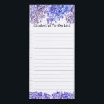 Elegante Girly Watercolor Lilac-Blume zur Liste Magnetischer Notizblock<br><div class="desc">Elegante Aquarellfarben lila lila Blume mit einem anpassbaren Namen für ein personalisiertes Notizblock.</div>