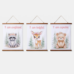 Elegante Girly Watercolor Woodland Animal Kinderzi Wandteppich Mit Holzrahmen