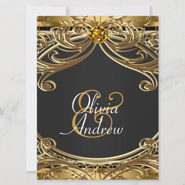 Elegante Glam Black and Gold Wedding Einladung (Vorderseite)