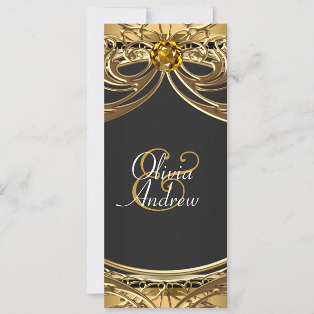 Elegante Glam Black and Gold Wedding Einladung (Vorderseite)