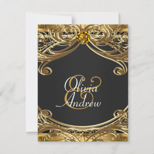 Elegante Glam Black and Gold Wedding Einladung