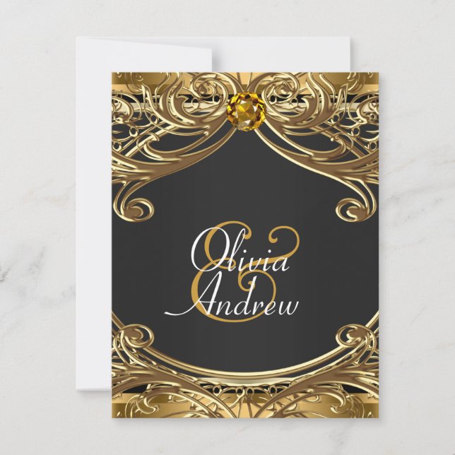 Elegante Glam Black and Gold Wedding Einladung (Vorderseite)