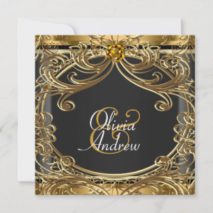 Elegante Glam Black and Gold Wedding Einladung