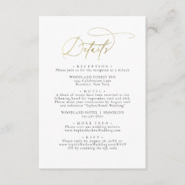 Elegante Glam Black and Gold White Wedding Details Begleitkarte