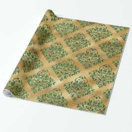Elegante Glam Gold Green Glitzer Sparkle Damask Geschenkpapier