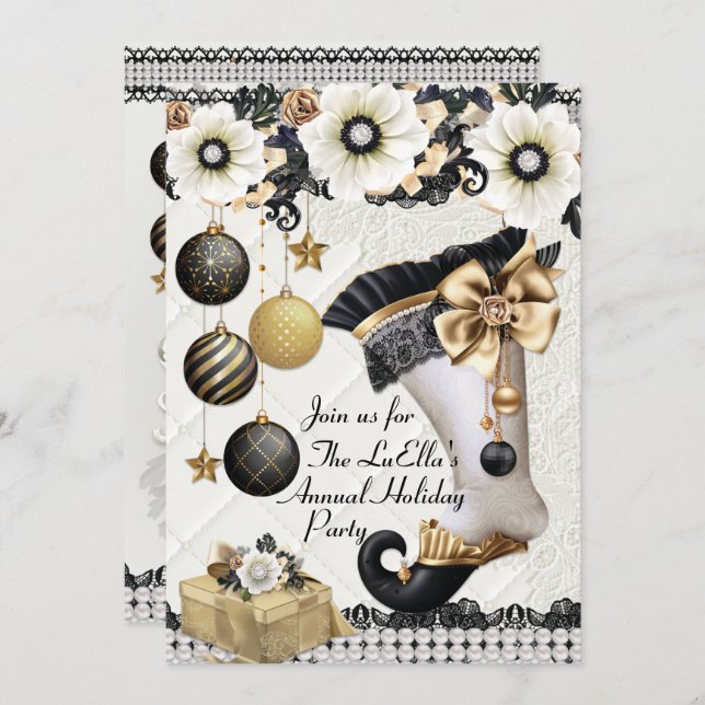 Elegante Glam Holiday Weihnachten Party Einladunge Einladung (Vorne/Hinten)