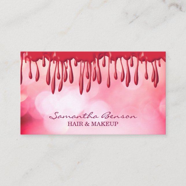 Elegante Glam Make-up Haare rot Rosa Glitzer Tropf Visitenkarte (Vorderseite)