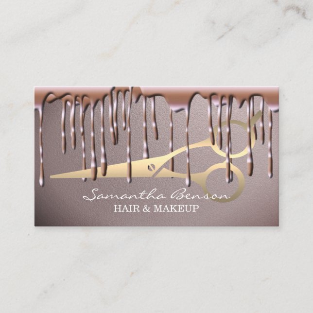 Elegante Glam Make-up Haare rot Rosa Glitzer Tropf Visitenkarte (Vorderseite)