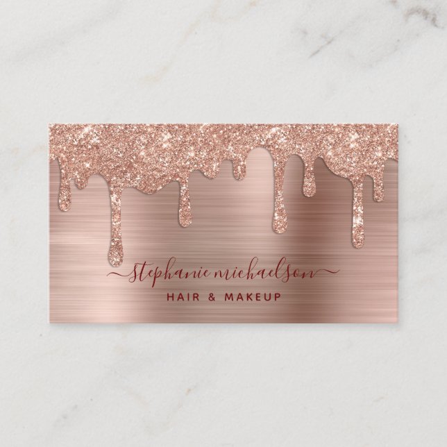 Elegante Glam Rose Gold Glitzer Tropfen Haarschmuc Visitenkarte (Vorderseite)