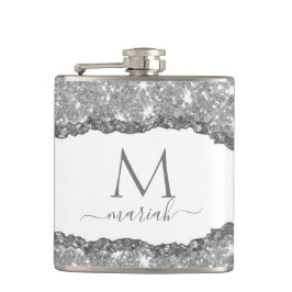 Elegante Glam Torn Glitzer Paper Name Monogram Flachmann