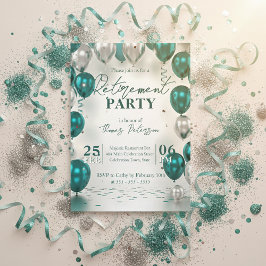 Elegante Glam Türkis Silber Ballons Ruhestandspart Einladung