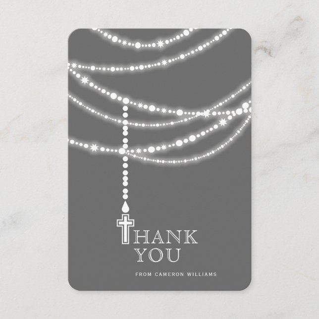 Elegante, glänzende Rosaienperlen und religiöse Kr Dankeskarte (Vorderseite)