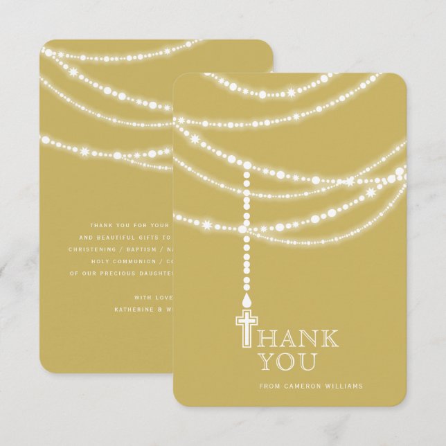 Elegante, glänzende Rosaienperlen und religiöse Kr Einladung (Vorne/Hinten)