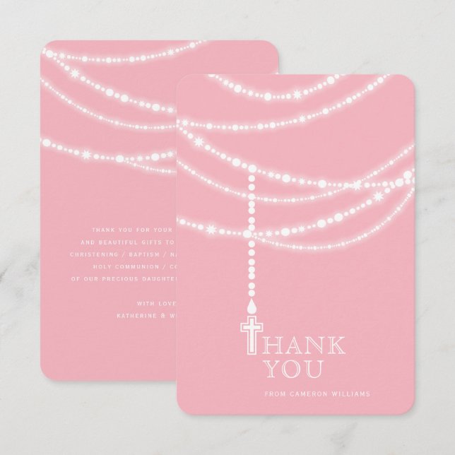 Elegante, glänzende Rosarden und religiöse Kreuzun Einladung (Vorne/Hinten)