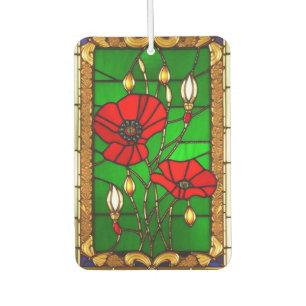 Elegante Glasmalerei Rote Blumen Autolufterfrischer