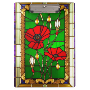 Elegante Glasmalerei Rote Blumen Klemmbrett