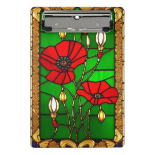 Elegante Glasmalerei Rote Blumen Mini Klemmbrett