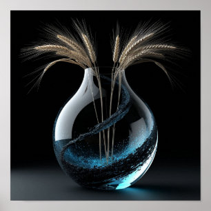 Elegante Glasvase mit Weizenstielen Poster