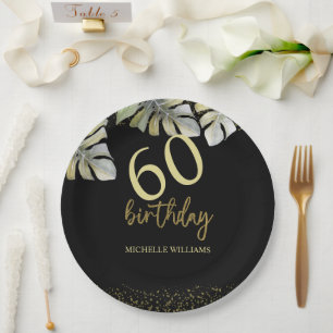 Elegante Glitter Gold Palm Kalligrafie Geburtstag Pappteller