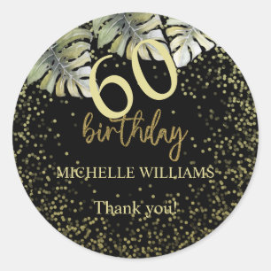 Elegante Glitter Gold Palm Kalligrafie Geburtstag Runder Aufkleber