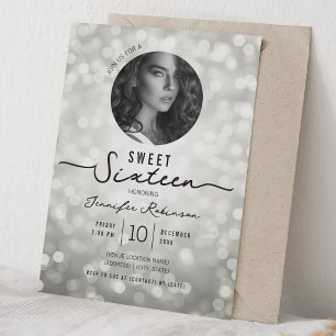 Elegante Glitter-Lichter Süße 16 Geburtstag Silber Einladung
