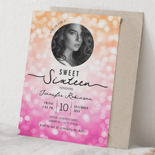 Elegante Glitter-Lichter Sweet 16 Geburtstags-Ombr Einladung