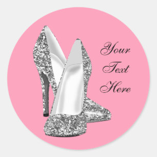 Elegante Glitter-Pink-High-Heel-Schuh-Aufkleber Runder Aufkleber