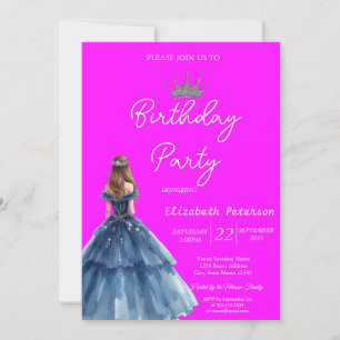 Elegante Glitter-Tiara Blaue Kleid Neon-Pink Gebur Einladung