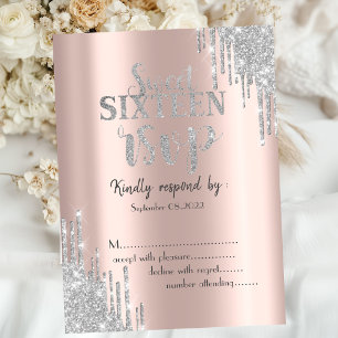 Elegante Glitter-Tropfen Rose Gold Sweet 16 RSVP  Einladung