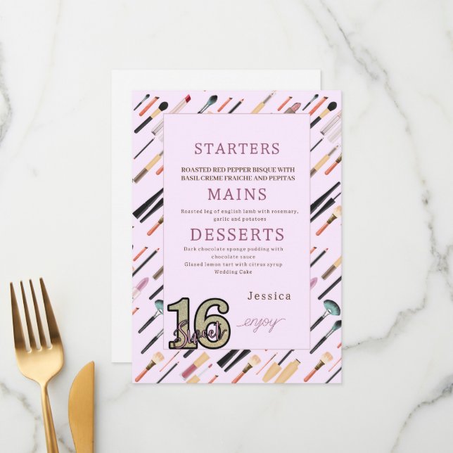 Elegante Glittering Beauty Makeup Tools Menükarte (Vorderseite/Rückseite Beispiel)