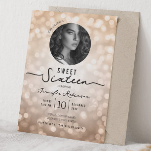 Elegante Glitterlichter Sweet 16 Geburtstag Rose G Einladung