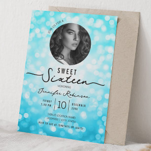 Elegante Glitterlichter Sweet 16 Geburtstag Türkis Einladung