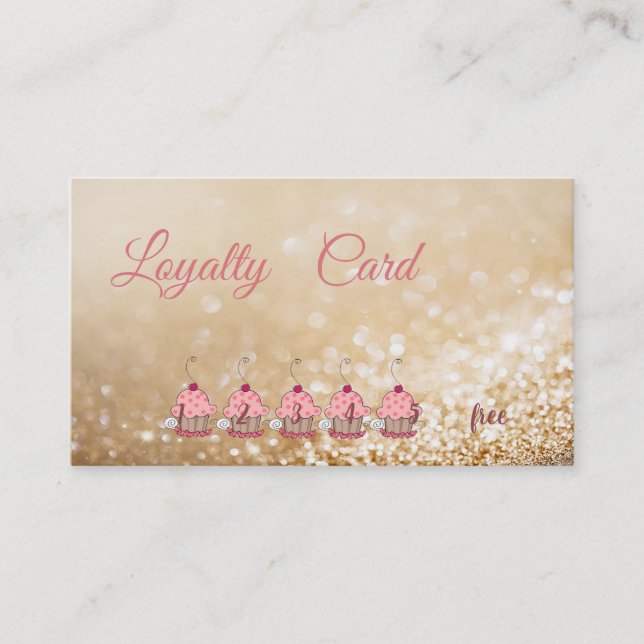 Elegante glittery Bokeh Cupcakes Loyalty Card Treuekarte (Vorderseite)