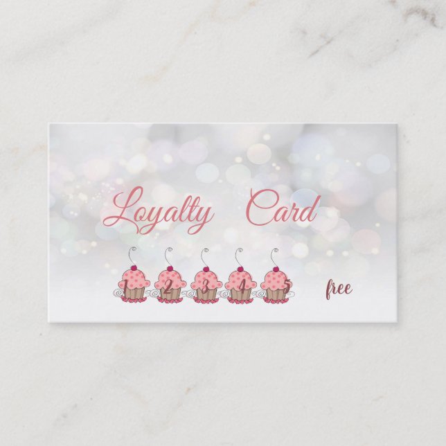 Elegante glittery Bokeh Cupcakes Loyalty Card Treuekarte (Vorderseite)