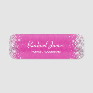 Elegante Glittery Hot Pink Foil Name Tag Namensschild