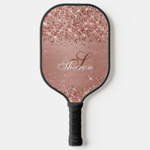 Elegante Glittery Rose Goldene Glam Name Pickleball Schläger
