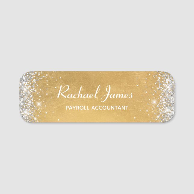 Elegante Glittery Soft Gold Foil Name Tag Namensschild (Vorderseite)