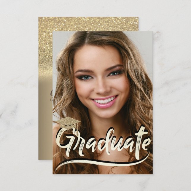 Elegante Glitzer Cap,Foto Graduation Party Einladung (Vorne/Hinten)
